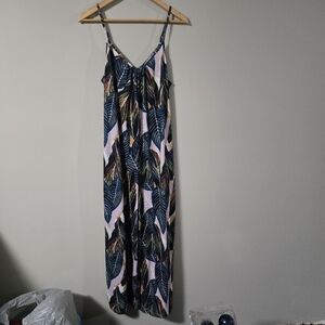 Anrabess Tropical Leaf Print Women's Large  Jumpsuit